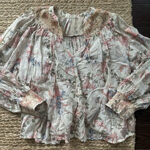 Anthropologie Floral Flowy Button-Down Blouse